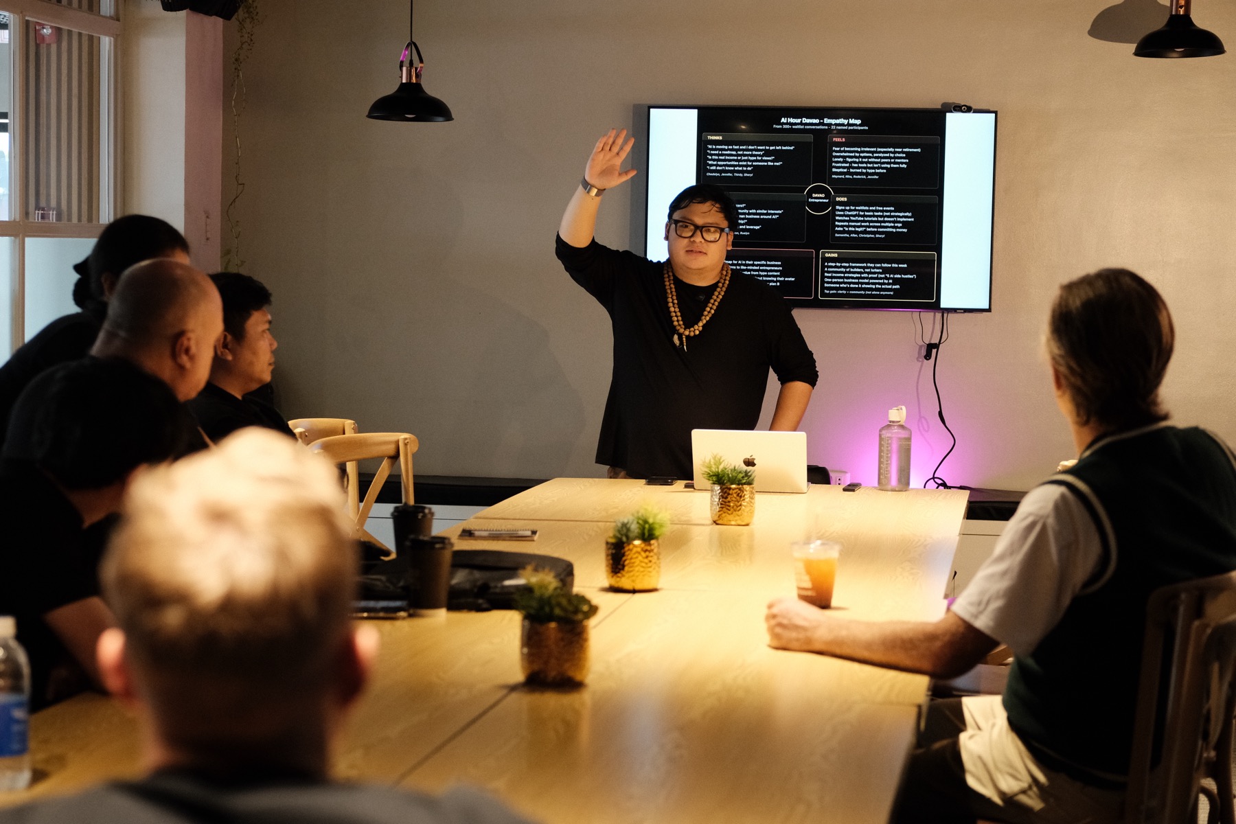 Cris Vinson leading a hands-on AI Business Hour workshop with founders